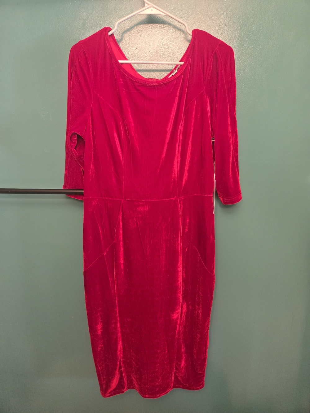 Unique Vintage Vibrant Pink Velvet Midi Dress